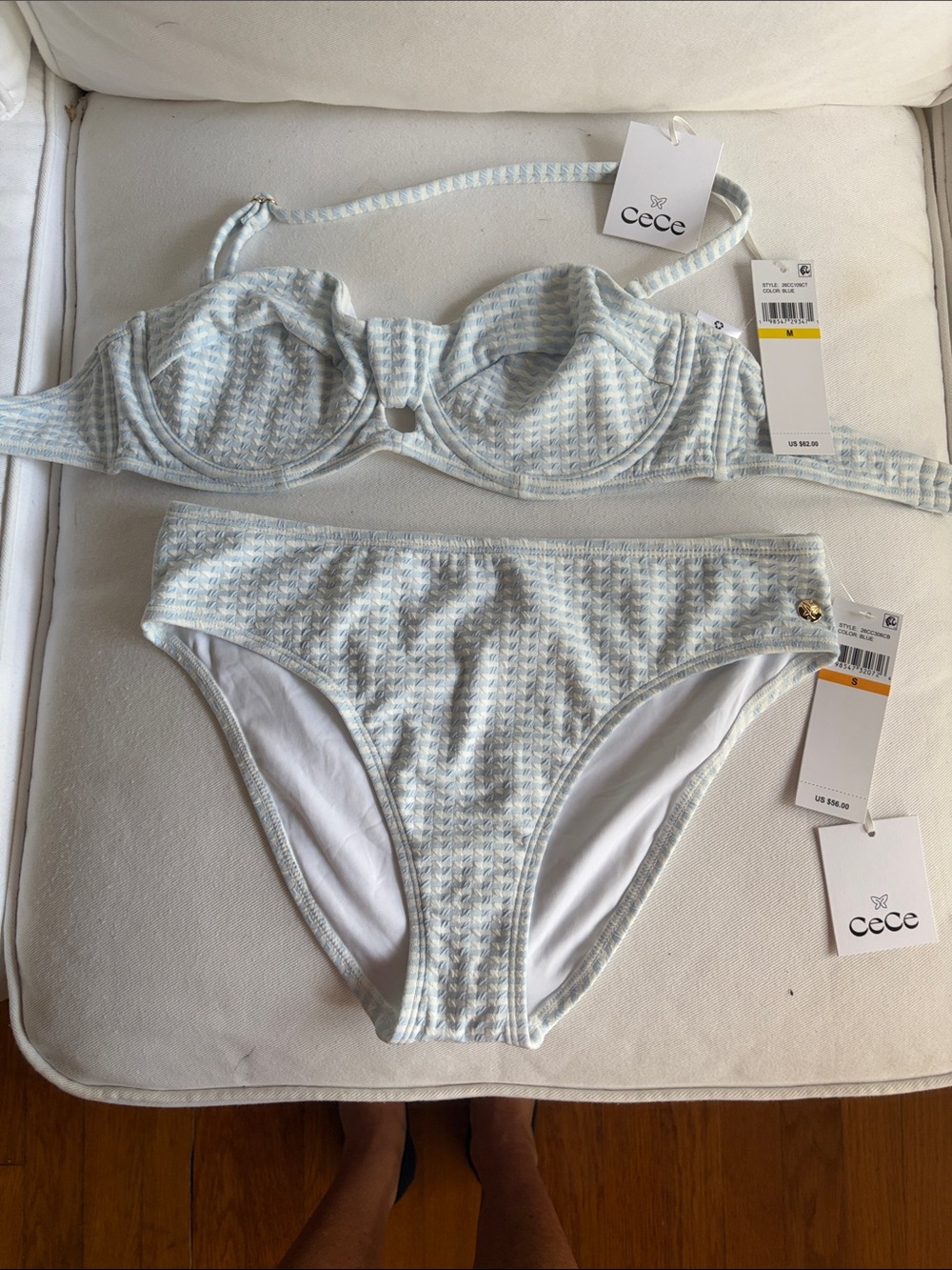 CeCe Light Blue and White Houndstooth Underwire Bikini Set